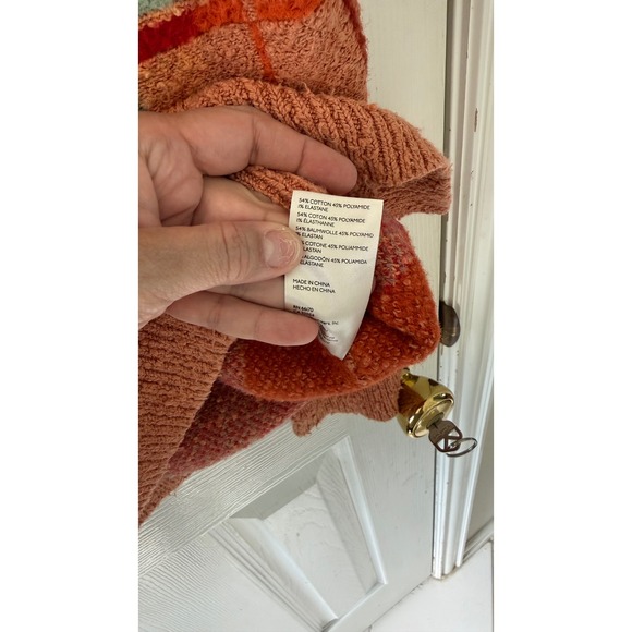 Free People Check Me Out Plaid Pullover Sweater Orange Red Mint Green Oversized - Picture 6 of 8